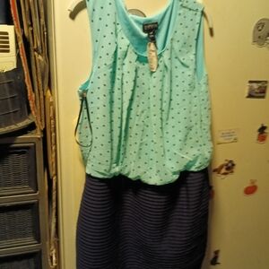 Enfocus Studio Aqua and Navy Polka Dot Dress